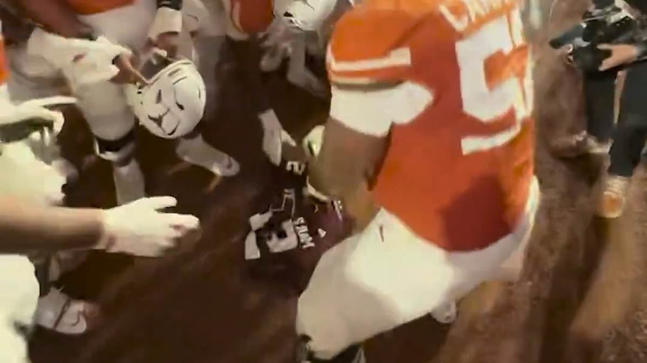 Brutal moment Texas players STOMP on a Texas A&amp;M jersey