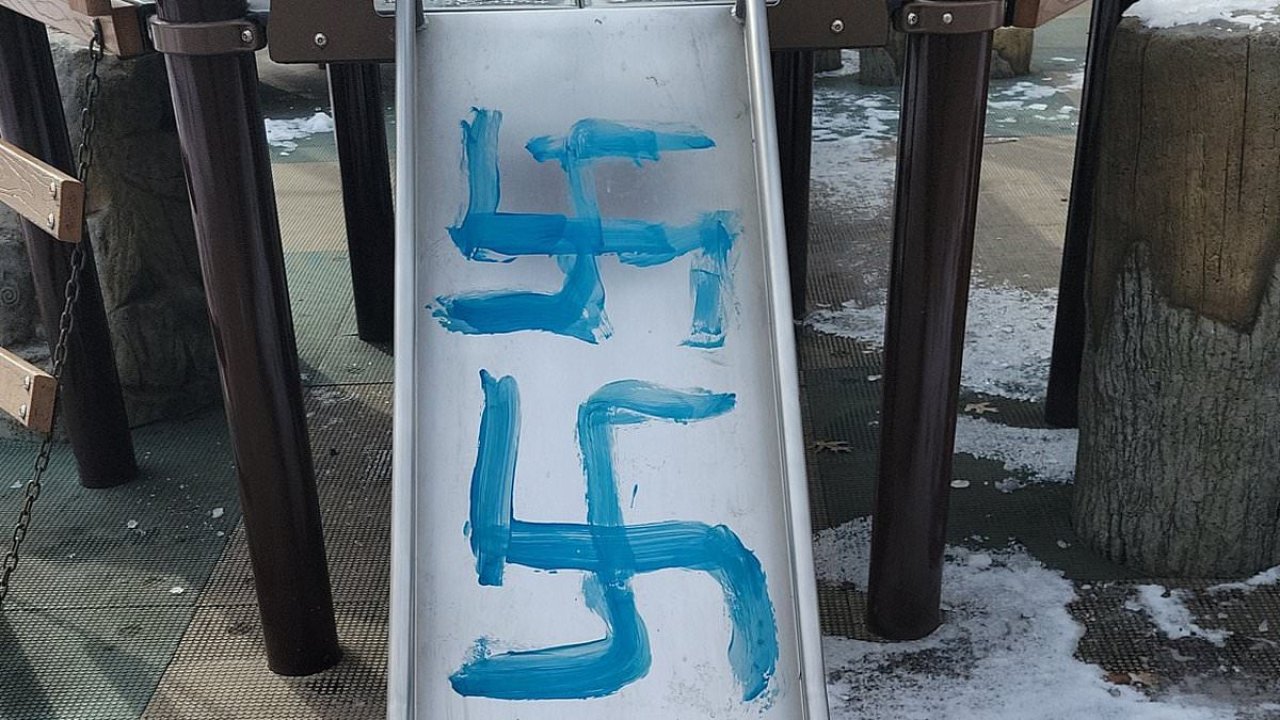 Disgust as 57 swastikas are painted on NYC children's playground