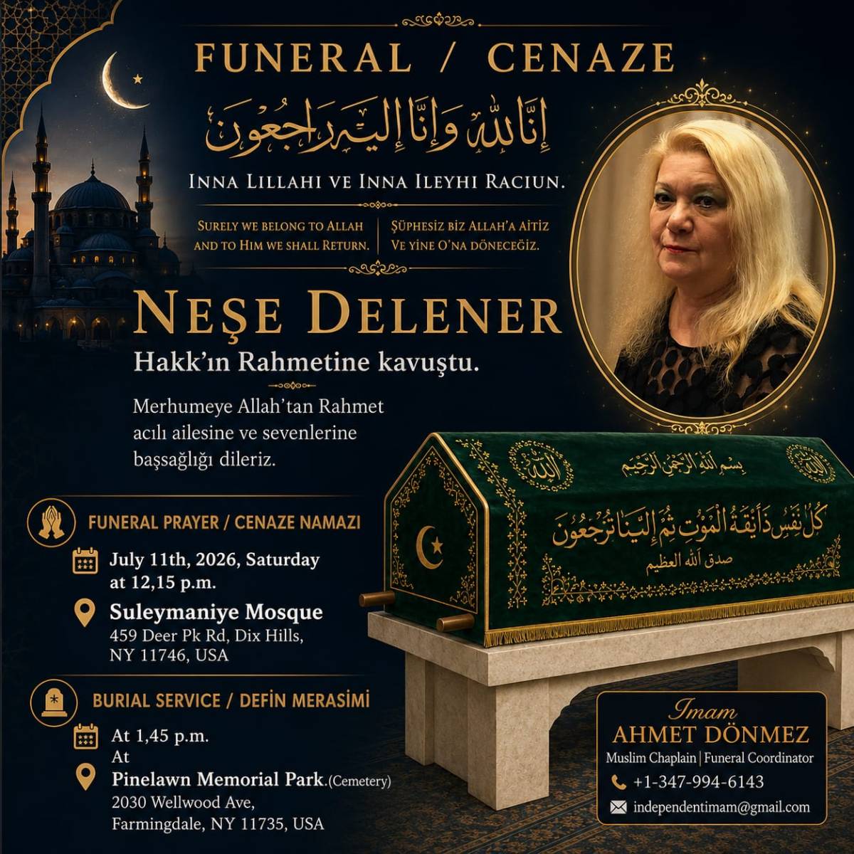 Long Island’da yaşayan Neşe Delener hayatını kaybetti